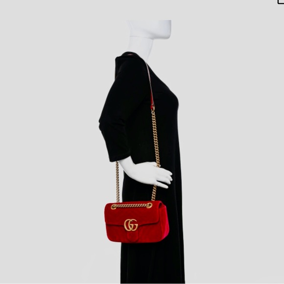 Velvet Matelasse Mini GG Marmont Shoulder Bag Hibiscus - Picture 2 of 6